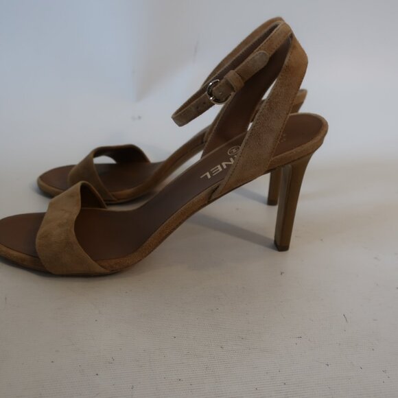 Authentic Womens Chanel Tan Suede Strappy Ankle Strap Heels 41 US/10 - Picture 5 of 14